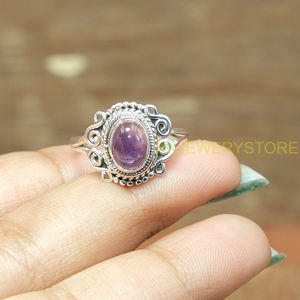 Bague ajustable en argent sterling 925 avec améthyste violette naturelle, faite à la main, style bohème vintage, pour femme, bijou de déclaration - Product Image 3