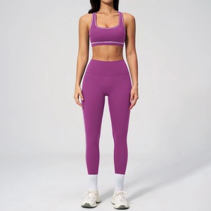 Pantalon de yoga taille haute pour femme, anti-choc haute résistance, avec sous-vêtements de sport froncés effet seconde peau, ensemble couleur contrastée - Product Image 5