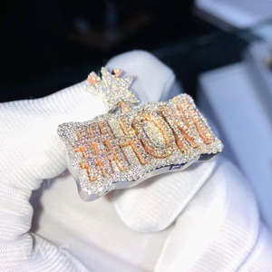 Collar con Colgante de Lujo Personalizado con Nombre, Chapado en Oro de 18K y Plata de Ley, con Moissanita VVS Totalmente Cubierta de Piedras, Estilo Hip Hop, para Hombres y Mujeres - Product Image 2