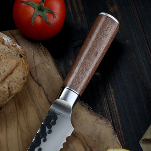 Custom Handmade Chef <b>Bread</b> <b>Knife</b> in Carbon Steel Wood Handle with Leather Sheath Ambidextrous Dishwasher Safe - Product Image 2