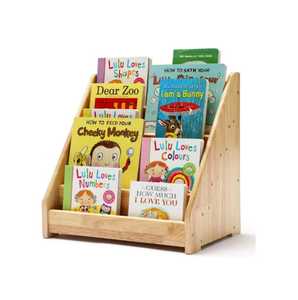 Étagère de bureau inclinée à 4 niveaux en bois naturel, présentoir de livres pour enfants orienté vers l'avant, support de rangement pour livres illustrés sur table - Product Image 1