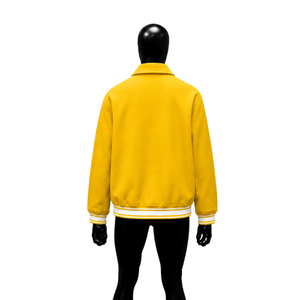 เสื้อแจ็คเก็ตวาร์ซิตี้สีเหลืองสุดหรูสำหรับผู้ชาย สวมใส่ได้ทุกวัน สไตล์ลำลอง สำหรับฤดูใบไม้ร่วง ผลิตจากวัสดุโพลีเอสเตอร์ เสื้อคลุมคลาสสิกสำหรับฤดูหนาว - Product Image 2