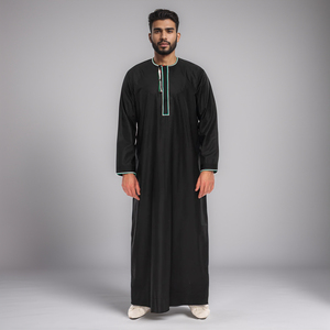 <b>Men's</b> Black <b>Thobe</b> Long Sleeve Floor-Length Cotton Traditional Kurta Modest Prayer Wear for Adults Middle East Style - Product Image 1