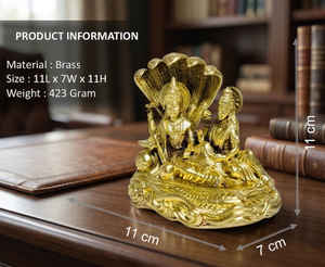 Idole de Laxmi Narayan en laiton pur de Jaipur Metals |   Statue religieuse 100% en laiton |   11x7x11cm |   423g |   Décoration d'intérieur pour l'inauguration d'une maison |   Pooja - Product Image 3