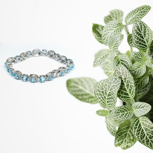 Premium 925 <b>Sterling</b> <b>Silver</b> Rhodium Plated Aqua Gemstone Tennis <b>Bracelet</b> with Dazzling CZ Curved Halo Settings for <b>Women</b> - Product Image 3