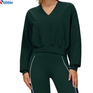 Top Selling Plus Size <b>Women</b> New Style <b>V</b> <b>Neck</b> Fleece Oversized Tops <b>Women</b> Cotton Pullover Wholesale Cropped Hoodies <b>Sweatshirts</b> - Product Image 3