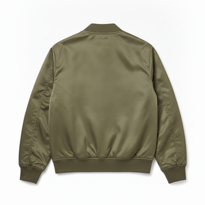 Chaqueta Bomber Verde Oliva para Hombre con Logotipo Bordado Azul, Cierre de Cremallera Frontal, Cuello Camisero, Ropa Casual de Otoño - Product Image 3