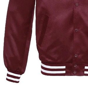 Men's Maroon Varsity Jacket Solid Color Polyester Satin Lining Turn-<b>down</b> Collar Regular Fit Casual Autumn Wear - Product Image 2