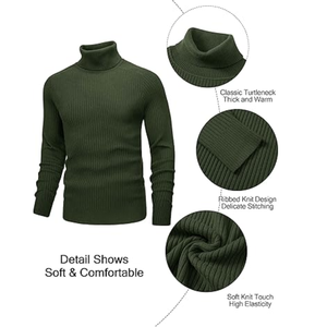 Pull col roulé côtelé en maille polyester/rayonne pour homme, haut de gamme, à manches longues, uni, décontracté, thermique, pour l'hiver - Product Image 2