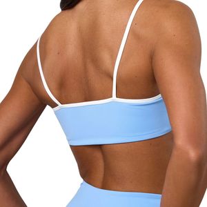 Women's Light Blue Contrast Strap Sports <b>Bra</b> Medium Support <b>Stretch</b> Fitness Activewear Gym Training Workout Performance Apparel - Product Image 4