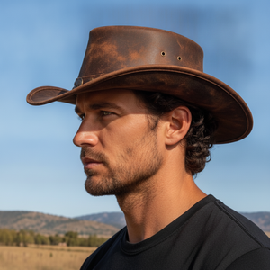 Sombrero de Vaquero de Cuero Marrón Vintage, Ala Ancha, Estilo Occidental, para Hombre, Casual, para Exteriores, Primavera/Otoño, 58-60CM - Product Image 6