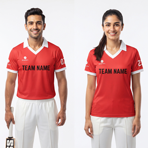 Maillot de cricket personnalisé, vêtements de sport d'équipe, maillot d'entraînement de cricket personnalisé, 100% polyester, manches courtes, col en V, hauts de maillot de cricket - Product Image 1