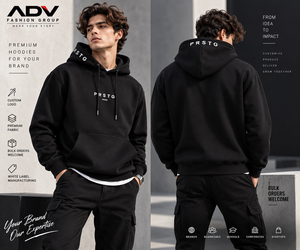 เสื้อฮู้ดพิมพ์ลายโลโก้แบบกำหนดเองสำหรับผู้ชาย สีดำ มีฮู้ด ซิลค์สกรีนโลโก้ตัวอักษร กระเป๋าหน้า ทรงลำลอง ใส่สบาย - Product Image 6