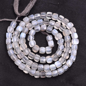 AAA+ Moonstone 3mm-4mm Faceted <b>Cube</b> Briolette Beads Natural Rare Gray Moonstone Semi Precious Gemstone 3D Box Beads For Jewelry - Product Image 1