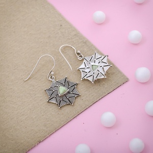 925 Sterling <b>Silver</b> Chrysoprase Starburst <b>Dangle</b> <b>Earrings</b> Handmade Oxidized Geometric Boho Trendy Wedding Party Drop <b>Earrings</b> - Product Image 3