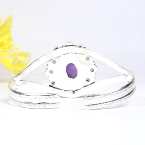 New Arrival Handmade 925 Sterling Silver Gemstone Jewelry Cluster Statement Cuff <b>Bracelet</b> Natural <b>Amethyst</b> Designer <b>Bracelet</b> - Product Image 2