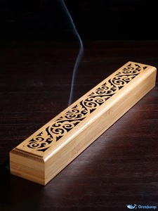 Bamboo <b>Incense</b> <b>Burner</b> Long Rectangular Aromatic <b>Holder</b> with Carved Swirl Pattern Durable Wooden Stick Tray - Product Image 3