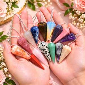 Pendule en cristal de pierres précieuses naturelles mélangées avec chaîne en argent, outil de guérison Reiki, cristal d'équilibrage des chakras - Product Image 4