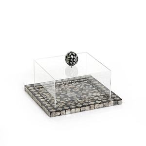 Support à gâteau en nacre de qualité commerciale, présentoir carré gris en coquillage avec couvercle en acrylique, idéal pour les événements de restauration - Product Image 3