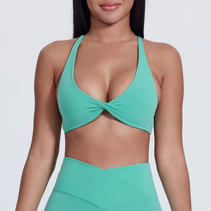 Womens V Neck Twist Front Design Yoga Crop Tops Cross Cross Back Gym Fitness <b>Sport</b> <b>Bra</b> - Product Image 4