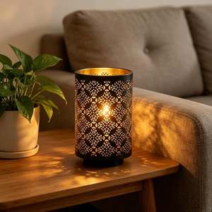 Lanterne en fer noir avec motif floral doré découpé, résistante à la chaleur, décoration d'intérieur, porte-bougie - Product Image 5