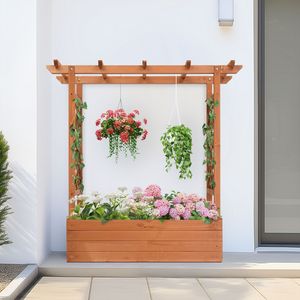43.5*17.5*44.5 in Fir with Arched Lattice Raised Garden Bed Wooden <b>Planting</b> <b>Frame</b> Teak Color - Product Image 6