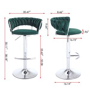 Set of 2 Swivel Height <b>Adjustable</b> Bar <b>Stools</b> with Chrome Footrest Base Velvet + Chrome Leg Simple Design + Mechanical Lifting - Product Image 6