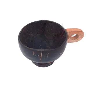 Copos de chá ecológicos do concha do coco da qualidade superior com punho de madeira | xícaras de chá/café naturais sustentáveis