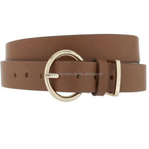 เข็มขัดหนังลำลองสำหรับผู้ชาย,หนังสีน้ำตาลหรูหราพร้อมหัวเข็มขัดชุบทองทรงกลมทุกขนาด - Product Image 2