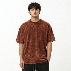 Camiseta de algodón de cuello redondo, de gramaje alto, oversize, vintage, con lavado a la piedra, efecto desgastado, corte holgado, hombros caídos, manga corta y lavado ácido, estilo casual. - Product Image 5