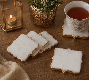 Handmade White Marble <b>Square</b> Coasters Gold Edge Drink Coasters Luxury Dining <b>Table</b> Decor Modern <b>Kitchen</b> Accessories - Product Image 1