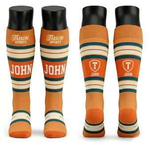 Women Ice Hockey <b>Socks</b> 320 GSM Premium Polyester Cotton Blend Green White Striped Panel Design Custom Sublimation Logo - Product Image 4