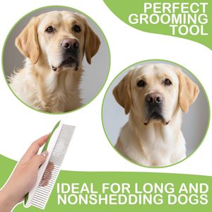 Peigne de toilettage classique en acier inoxydable écologique pour chiens et chats, 48 picots arrondis, professionnel pour la désépaillage - Product Image 6