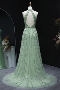 Vestidos de Noche con Cuentas Estilo Árabe, Vestido de Tul con Bordado de Perlas, Vestido de Fiesta Formal de Lujo con Corte en A, Largo hasta el Suelo - Product Image 3