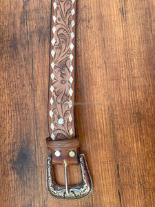 Nuevo cinturón floral de cuero de vaca occidental hecho a medida de calidad superior con diseño mecanizado a mano, proveedor de Fabricante superior en India - Product Image 6
