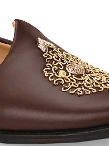 Asken Atelier <b>Men</b> Embroidered Loafers Traditional <b>Indian</b> Wedding <b>Shoes</b> Closed Toe Slip-On Synthetic Upper Genuine Leather Lining - Product Image 3