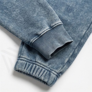 Conjunto de chándal de algodón con cremallera y lavado ácido, con logo personalizado, sudadera con capucha y pantalones de chándal oversize vintage con efecto stone para hombre, para gimnasio, fitness y ropa urbana. - Product Image 6