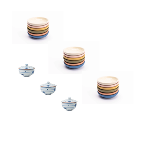 Ensemble d'ustensiles en céramique 7 pièces, assiettes et bols décoratifs peints à la main, motifs multicolores, compatibles lave-vaisselle et four. - Product Image 2