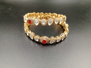 bangles in <b>red</b> doublet and polki stone with gold layered in 925 silver jewelry handmade bangles for bridal traditional jewelry - Product Image 4