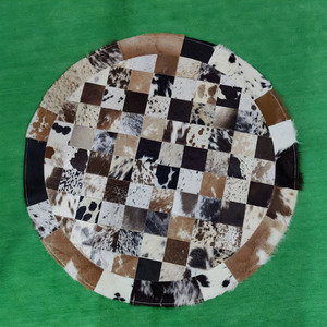 Exquisite Handmade Round Cowhide Patchwork Floor Rugs Geometric <b>Leather</b> Carpet for Living Room Interior Decorations Accessories - Product Image 6