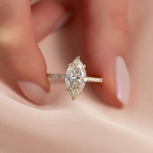 925 Moissanite Marquise Cut Half <b>Eternity</b> Engagement <b>Ring</b> In Sterling <b>Silver</b> Yellow,White & Rose Gold Plated <b>Ring</b> for Women's. - Product Image 2