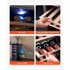 Enfriador de Vino de Doble Zona Independiente, Capacidad para 20 Botellas, Temperatura Ajustable de 41-65F, Mini Bodega con Puerta de Vidrio - Product Image 6