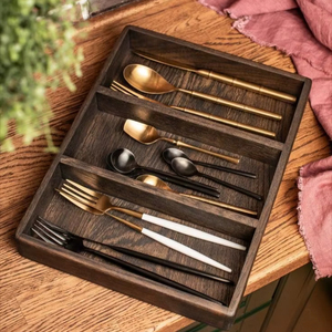 Porte-ustensiles en bois, support à couverts, organisateur de cuillères, fourchettes et couteaux, rangement pour comptoir de cuisine, support en bois rustique - Product Image 1