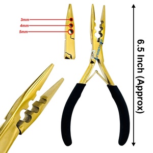 GEMSTONE ENTERPRISES Pince à sertir professionnelle pour extensions capillaires, 6,5 pouces, à bec long doré, 3 trous, à bouche plate, pour micro-anneaux et nano-anneaux - Product Image 1
