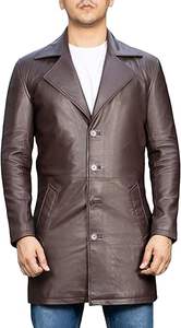 Chaquetas de cuero de moda deportiva para hombre de primera calidad, abrigo largo tipo trench de cuero negro para hombre - Product Image 6