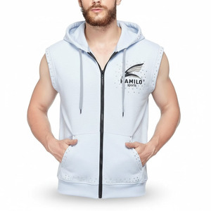 Sweat à capuche sans manches zippé de haute qualité pour hommes, personnalisable multicolore, en coton mélangé – Collection Basiques Hommes - Product Image 6