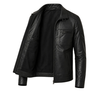 1. Chaqueta de Motociclista de Cuero Vintage para Hombre, con Cuello Alto, Cierre Completo con Cremallera, Múltiples Bolsillos, Estilo Casual para Motociclistas, Moda para Exteriores - Product Image 2
