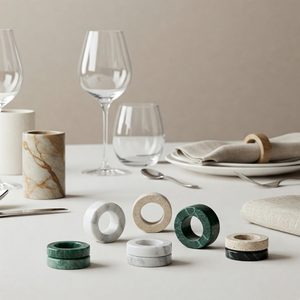 Top Notch Quality Eco-Friendly Luxury Handcrafted Dining Tableware <b>Travertine</b> Stone Napkin Rings Customized Color Stocked Modern - Product Image 1