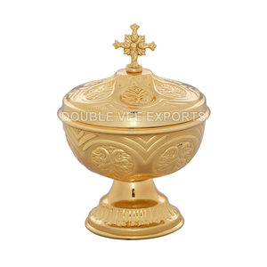 Ciborio de Latón Chapado en Oro con Tapa de Cruz |   Recipiente para la Comunión – DOUBLE VEE EXPORTS - Product Image 2