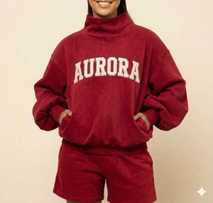 Women <b>Mock</b> <b>Neck</b> <b>Top</b> Styled With Shorts Ease Set Warm Cozy Smooth Feel Relaxed Wear Everyday Style Clothing - Product Image 1